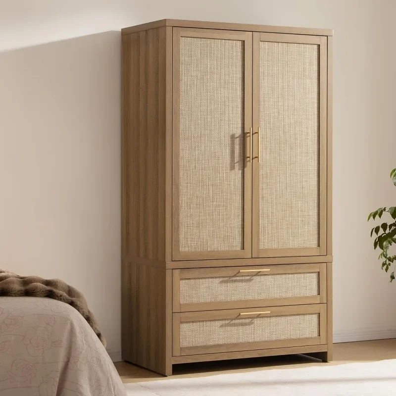SICOTAS Rattan Armoire Wardrobe Closet Cabinet, 71
