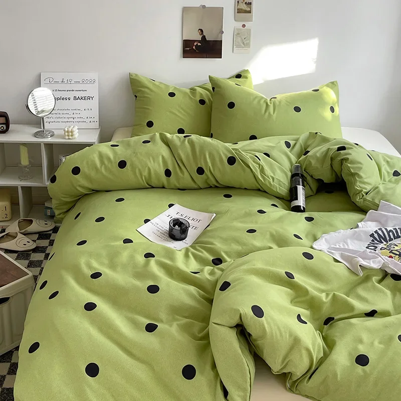 Green Polka Dots Duvet Cover Pillow Case Bed Sheet AB Side Quilt Cover Stripe Boy Kid Teen Girl Bedding Linens Set King Queen