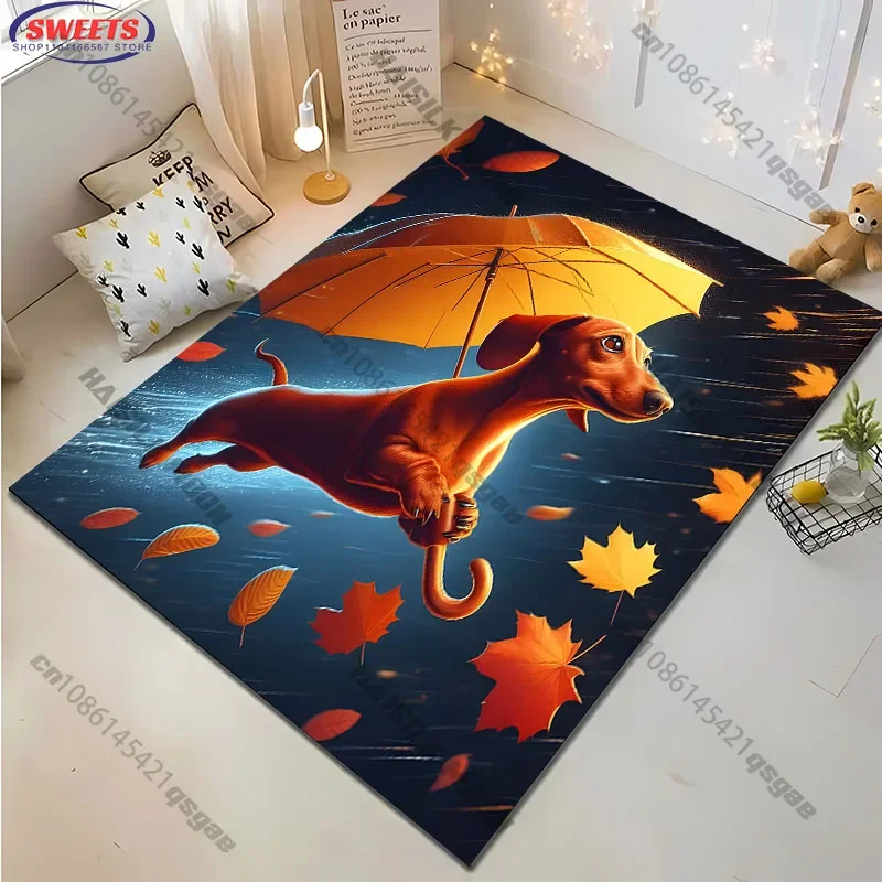 

Cute Christmas Gift Funny Dog Umbrella Theme Printed Carpet Rug for Living Room Bedroom Sofa Kids Play Rugs Room Decor Rug Gift