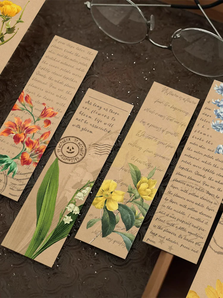 30pcs Vintage plants and flowers bookmarks Reading pages Books annotated paper cards Students Creative gift message cards