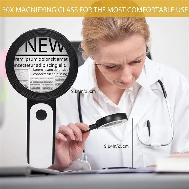 GTBL 30X Power Magnifying Glass With 18LED Light, Handheld, 3 Modes, Dual Light Temperature For Detailed Work