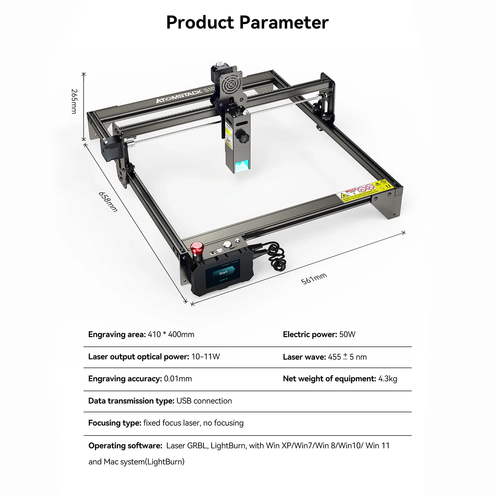 For ATOMSTACK S10 Pro – Machine de découpe et gravure Laser  bureau CNC, avec zone  gravure 410x400mm