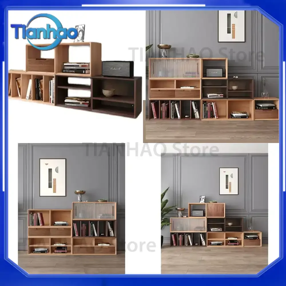White Wax Wood Lattice Cabinet for Free Combination Solid Wood Bookcase Modern Simple Multi-Functional Living Room Storage