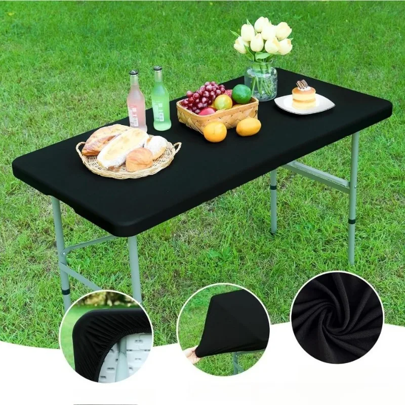 Outdoor Premium Stretch Table Cover Wedding Folding Rectangle Semi Cover Tablecloth Dustproof Milk Silk Table Protector