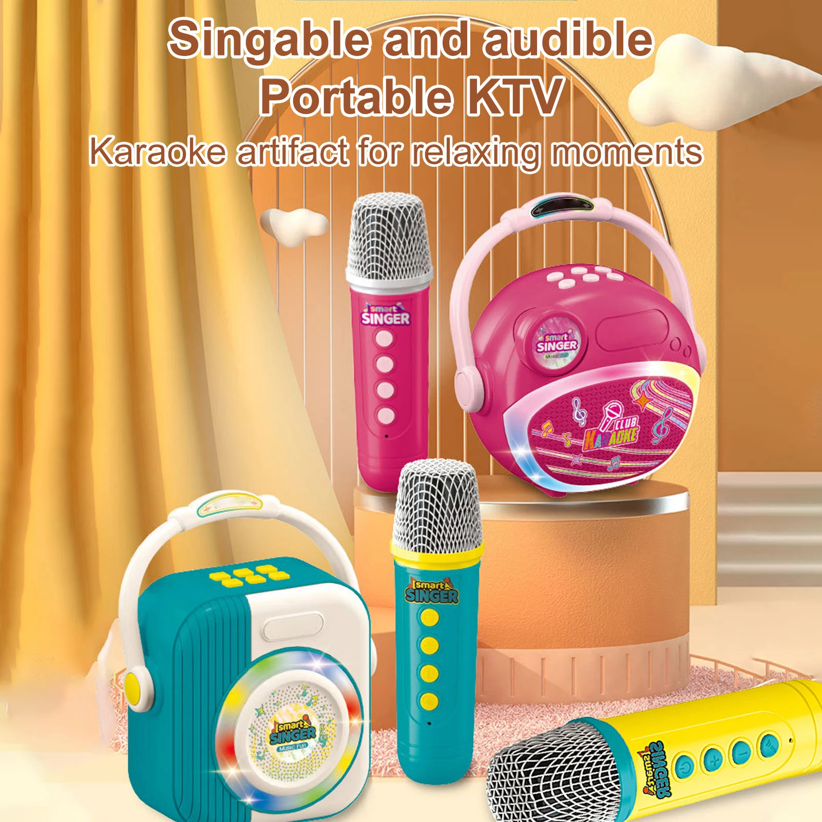 آلة الكاريوكي مع 2 ميكروفونات لاسلكية آلات موسيقية مكبر صوت قابل لإعادة الشحن BT Mic مجموعة سماعات للمنزل والحفلات الخارجية #1