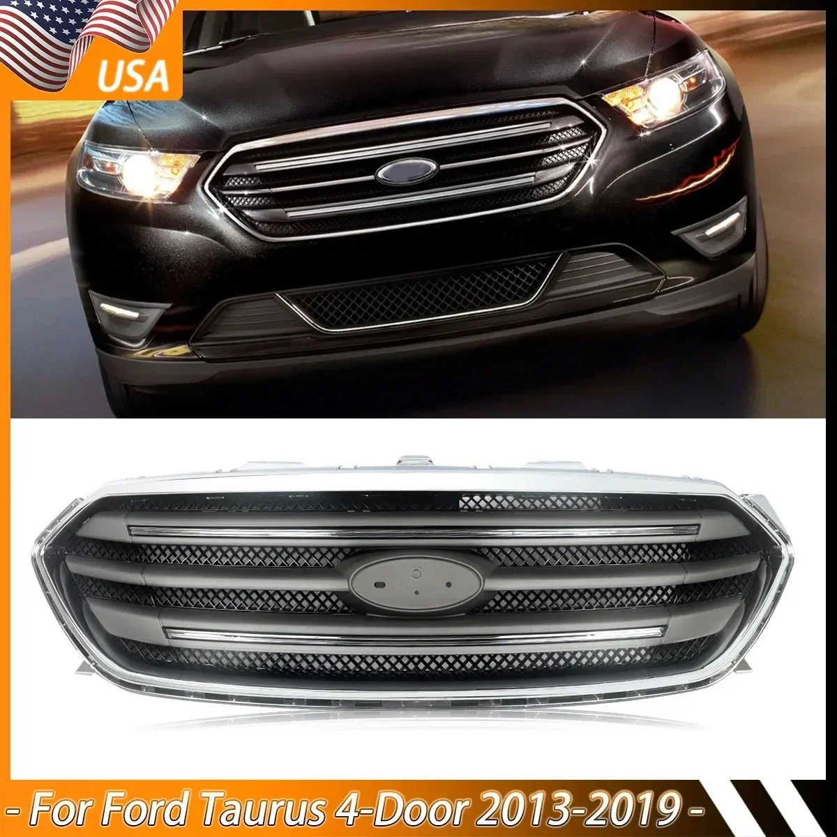 

Front Upper Grille Assembly Chrome for Ford Taurus 4-Door 2013-2019 USA Front Hood Bumper Grille Facelift Tuning Accessories