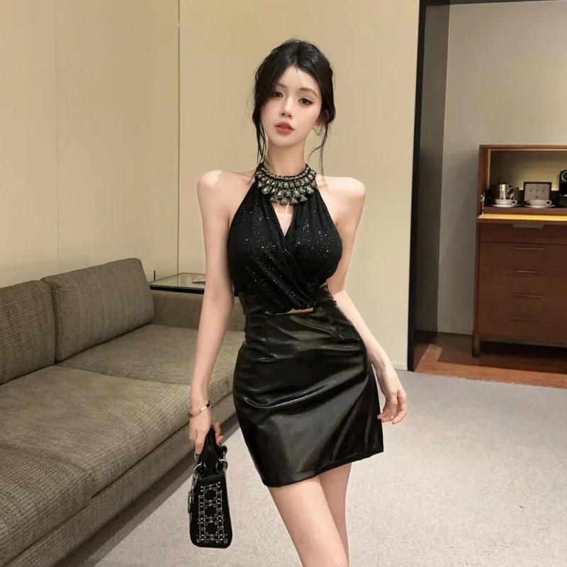 

839Европа и Америка 2026 Оптовая трансграничная торговля: платье во французском стиле с вырезами и стразами, на бретельках через шею, легкий люкс