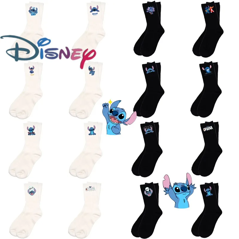 Disney Stitch Mid Length Socks Anime Figure Cotton Warm Autumn Winter Soft Comfortable Sport Sweat Absorbent Socks for Men Women