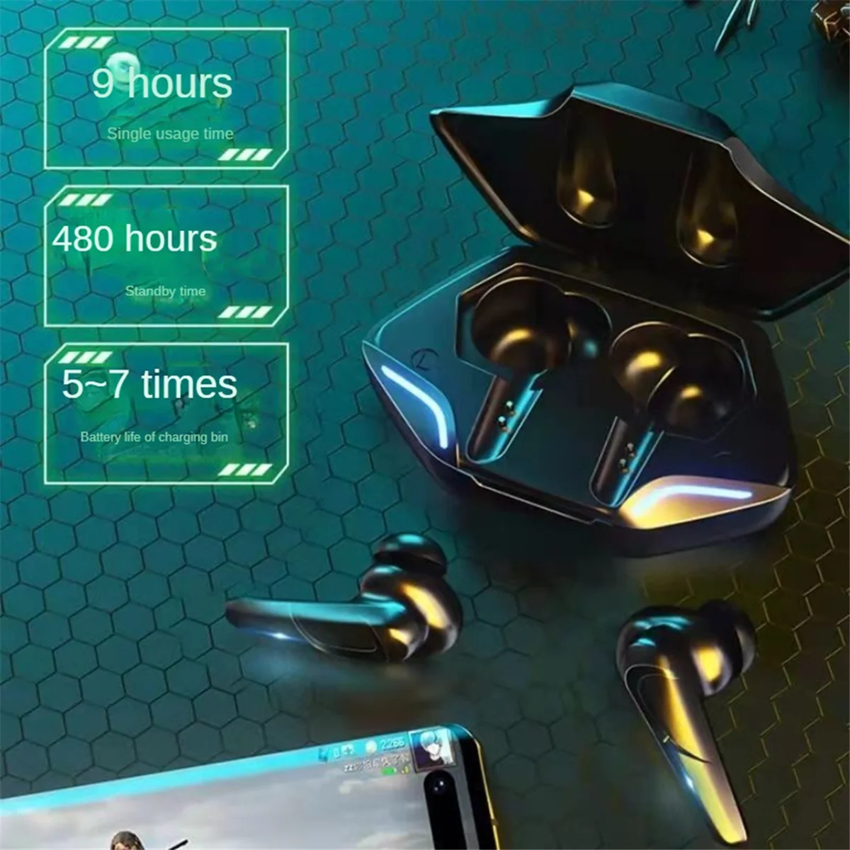 A57G-G11 무선 이어버드 RGB 이어폰형 헤드셋 소음 차단 이어폰 스포츠용 HIFI 헤드폰 작업 운전