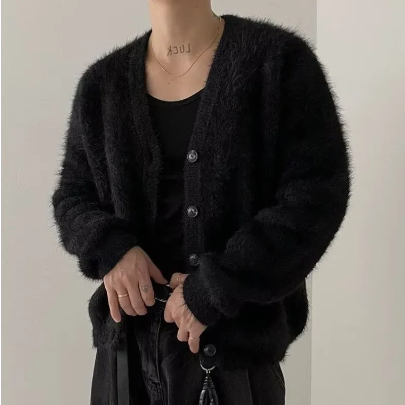 

New Fashion Men's Sweater Cardigan Mink Fleece V-Neck Knitted Coat Singele Breasted Autumn Korean Loose Overcoat 9C2391