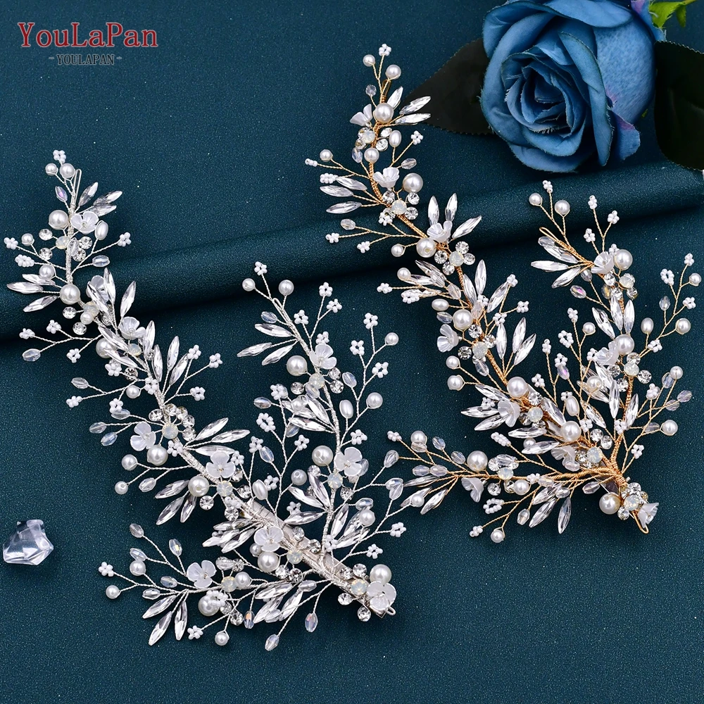 

YouLaPan Wedding Hair Clips Flower Bride Headpiece Woman Hair Accessories Handmade Bridal Tiara Headdress for Party HP280