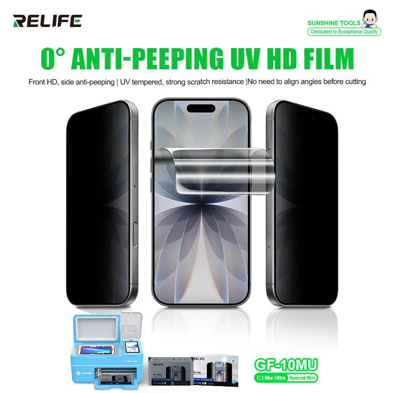 

RELIFE GF-10MU 0 ° Защитная гидрогелевая пленка HD с УФ-защитой от подглядывания для экрана телефона, совместимая с C3 Mix Ultra