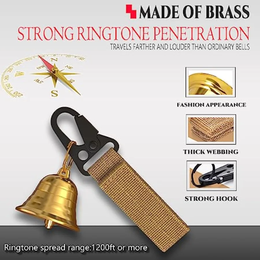 أجراس الدب بصوت عالٍ مقاس 1.5 بوصة من النحاس الصلب لـ Hikewith Sileer وصافرة الطوارئ للمشي لمسافات طويلة وركوب الدراجات وصيد الأسماك ومجموعات من الصخور #3