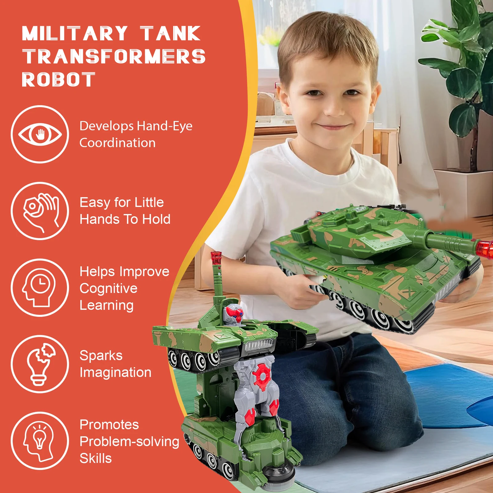 Cool Simulation Tank Engineering Vehicle Robot Electric Toy for Kids Automatic Transformation Baby's Favorite Gift