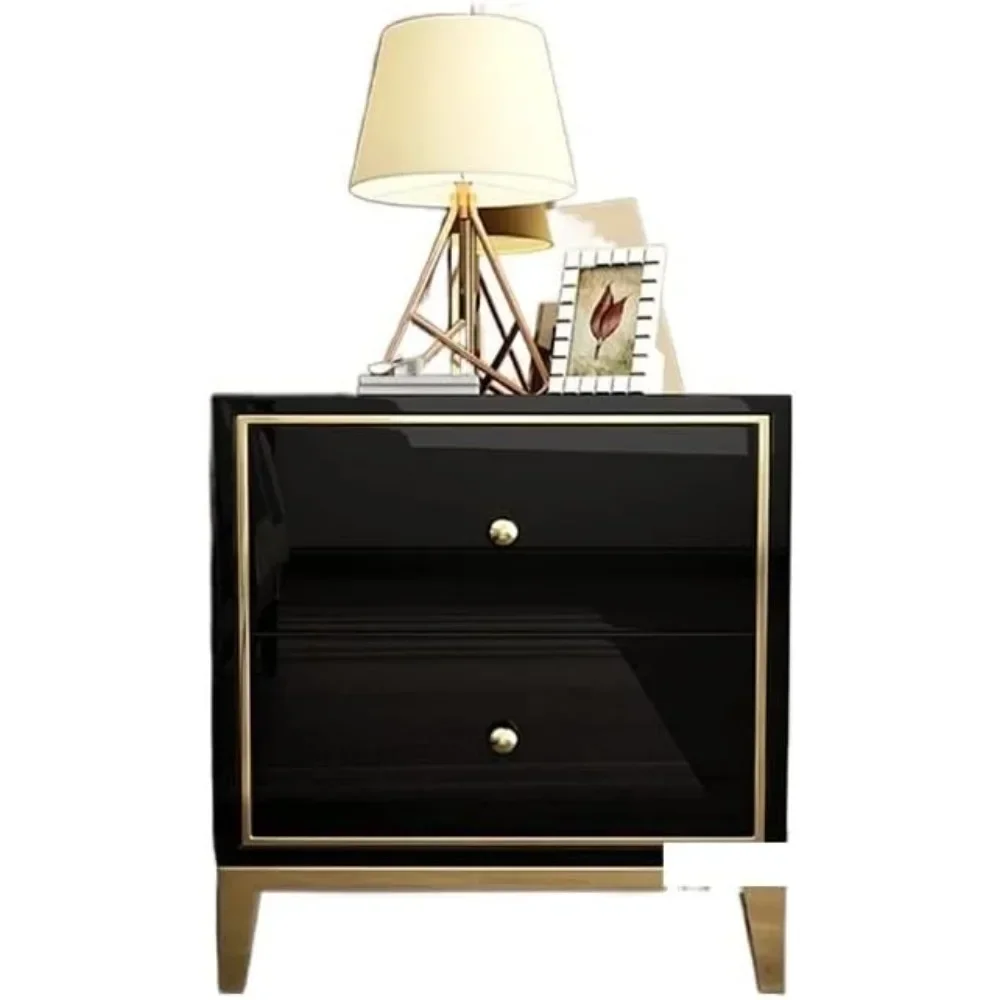 Post Modern Bedside Cupboard Bedroom Nightstand Wood Night Table Gold-Plating e Bedside Locker with Solid Wood Drawer (Color : W