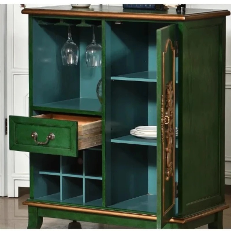 

Rural Retro - Style Solid Wood Dining Side Cabinet, Hand - Painted Finish, Integrated Wine and Tea Cabinet Storage
