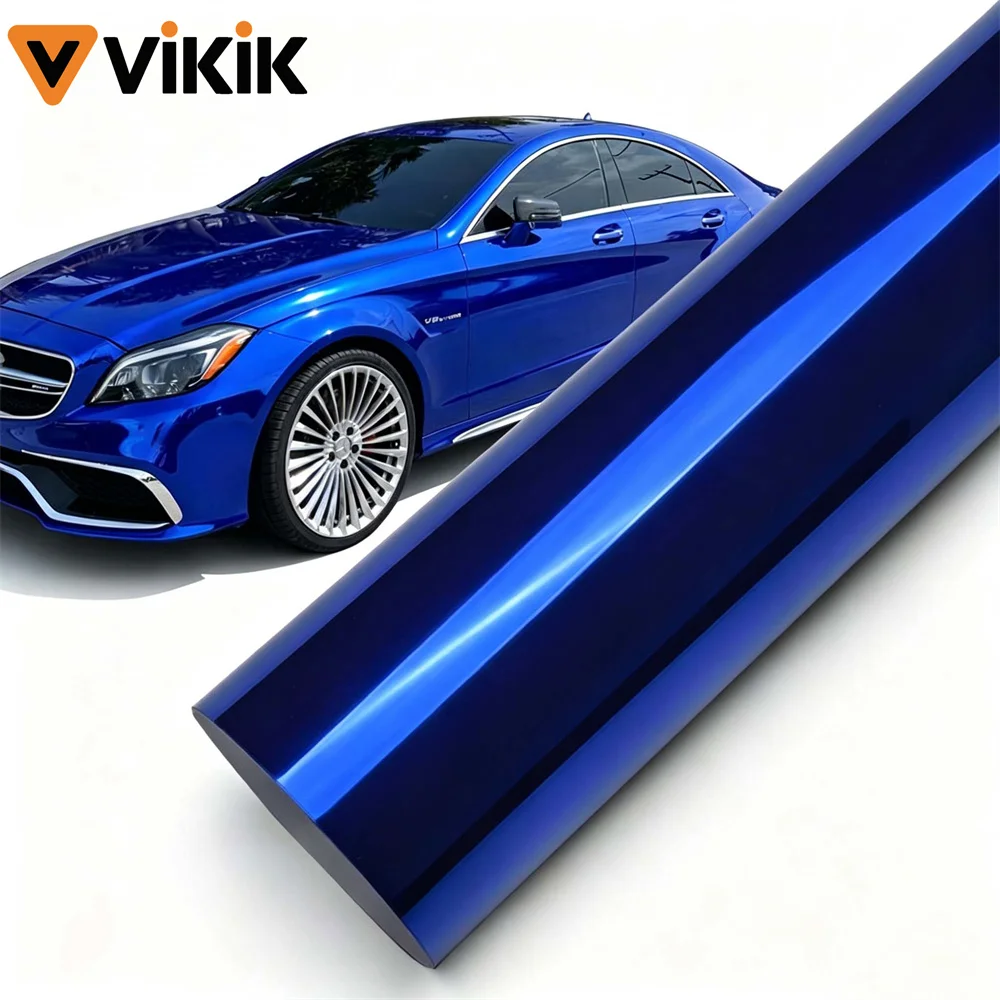 Premium Stretchable Blue Chrome Mirror Vinyl Wrap Film PET Chrome Self Adhesive Car Motorcycle Sticker