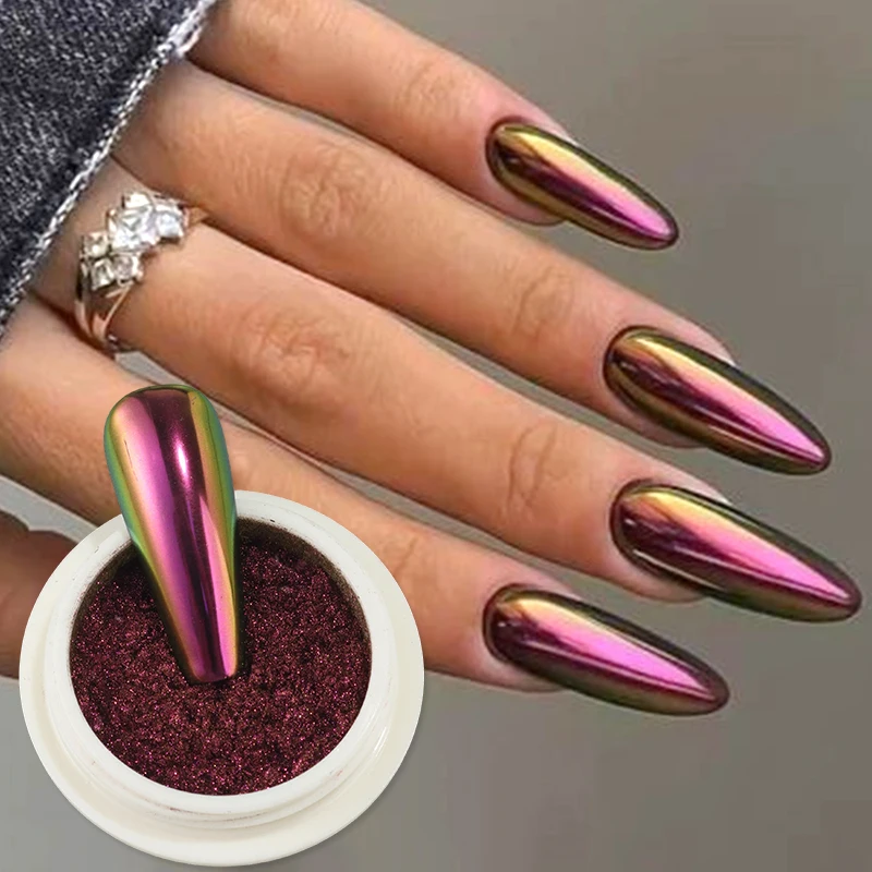 1/4 Box Chameleon Nail Glitter Gradient Fall Winter Chrome Nail Powder Pigment Metallic Mirror Holographic Rubbing Dust Decor
