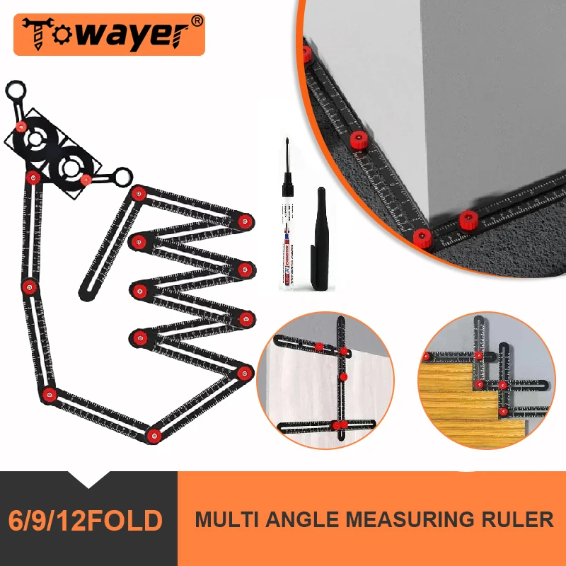 Aluminium Alloy Multi Angle Ruler MarkPen Set Measuring Ruler Perforated Mold Template Tool For Locator Drill Guide Tile Tool