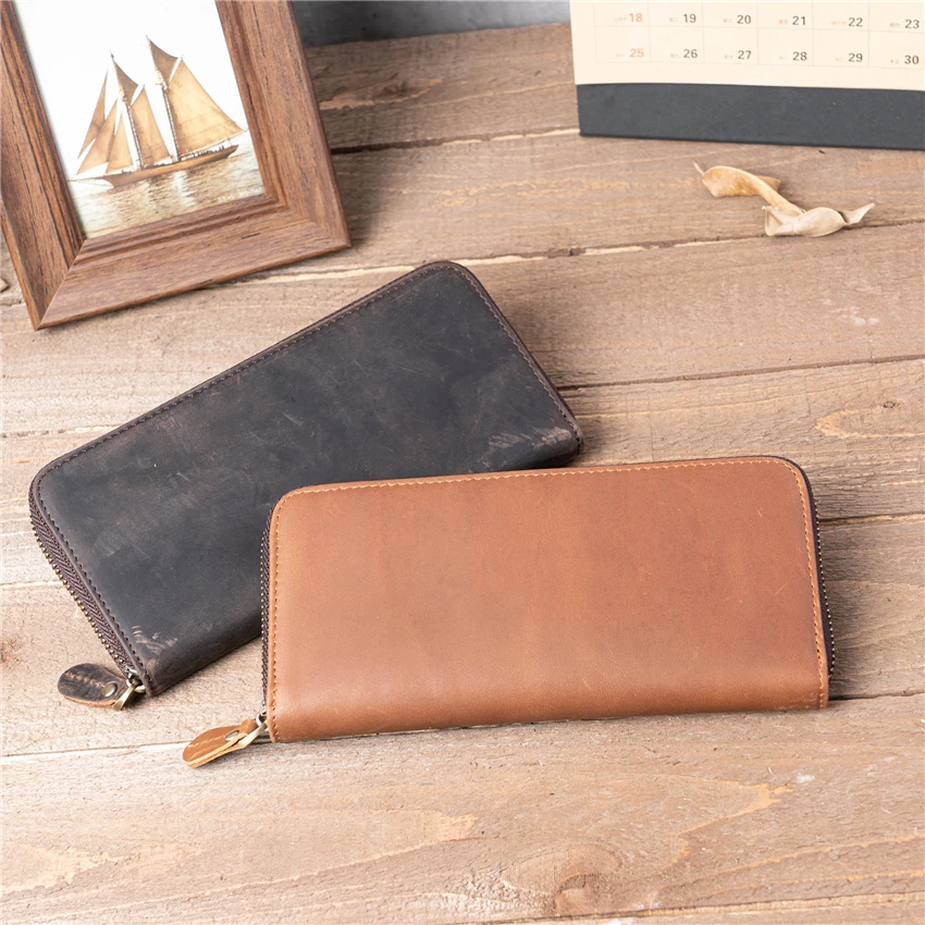 

Genuine Leather Business Clutch Wallet Men Long Leather Phone Bag Purse Male Large Size Handy Coin Wallet Card Holder Money Bag