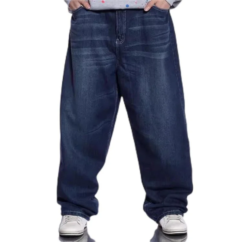 

Hip Hop Men Wide Leg Blue Jeans Streetwear Loose Baggy Skateboarder Denim Pants Retro