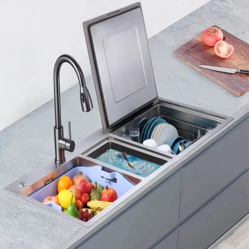

Kitchen Sink, Built-In Dishwasher, Ultrasonic Cleaning, Drying, Washing Hine, With Seafood Jars -