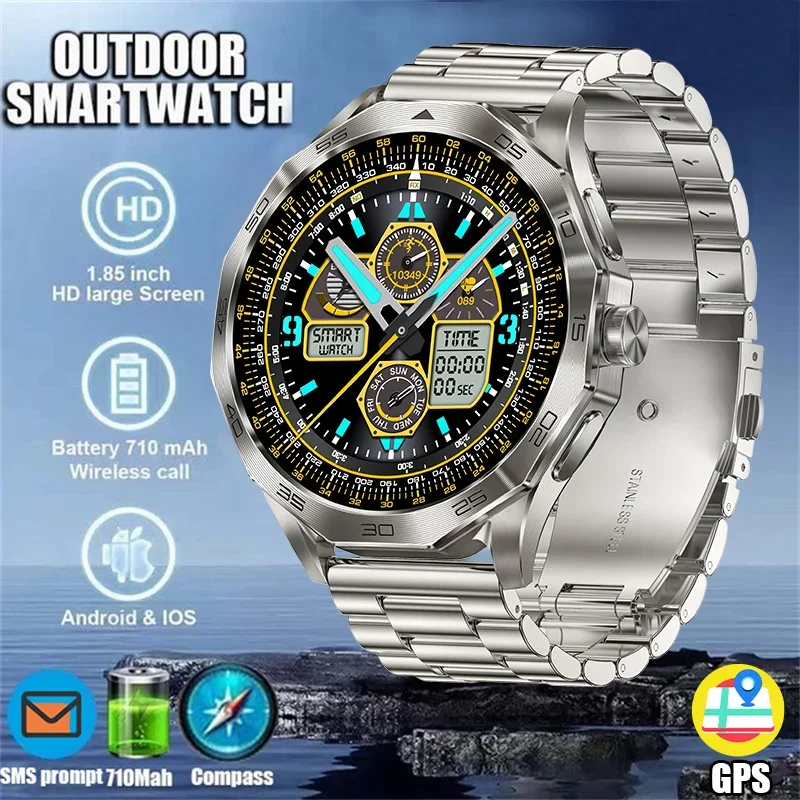 

2025 New IOS-Compatible Smartwatch for Men - 1.85'' HD Screen, Bluetooth Call, GPS Tracking & 710mAh Long-Lasting Battery