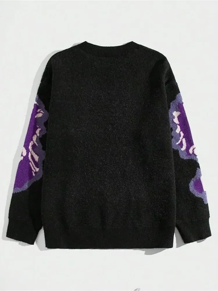 Spring/Autumn Bone-Shape Butterfly Jacquard Pullover Sweater Casual round Neck Contrast Knit Jumper for Women