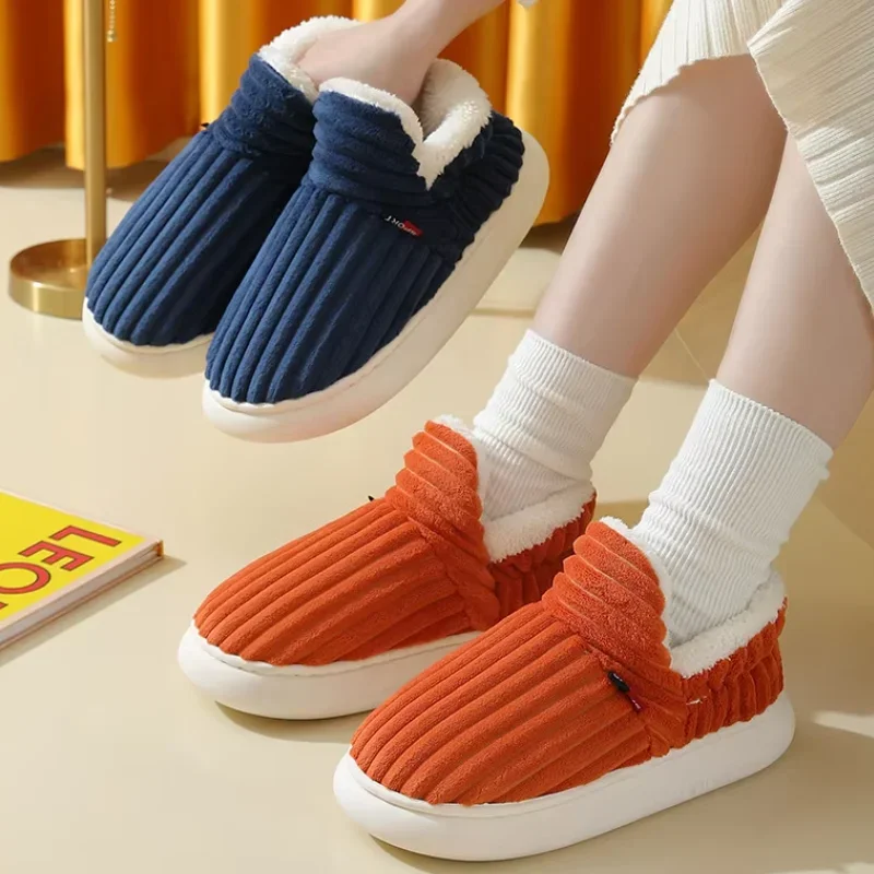 Men's Big Size 40-47 Soft Bottom Fluffy Fur Slippers Couple Thicken Warm Long Plush Slippers for Women Cozy Furry Cotton Shoes