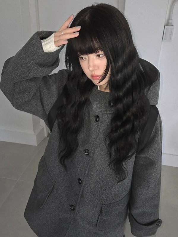 Chic hiver Aosphere rétro collège Sle à capuche simple bouton coton laine manteau femmes nouveau Faion Thiened Long Sve