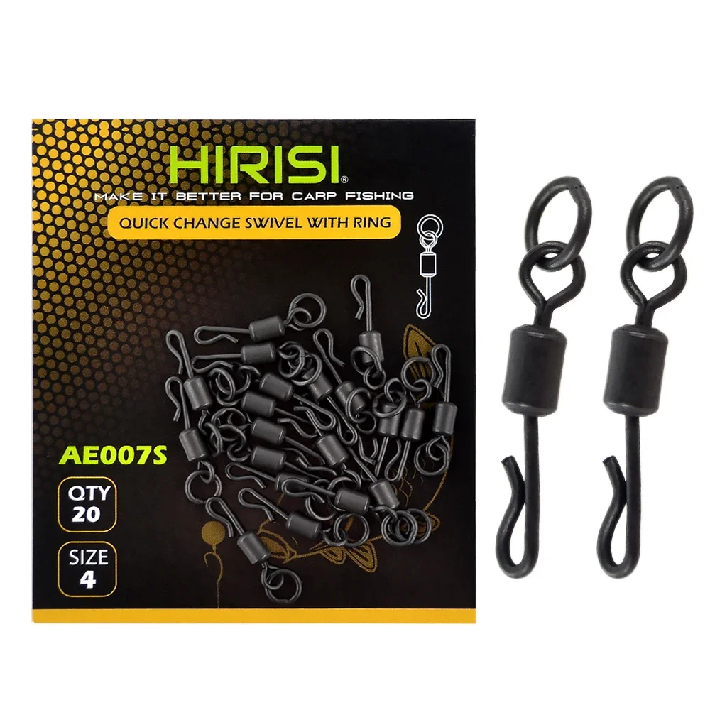 Hirisi 20 pièces carpe Terminal de pêche accessoires de matériel corps Long en forme de Q pêche pivotant Snap avec anneau solide AE007S