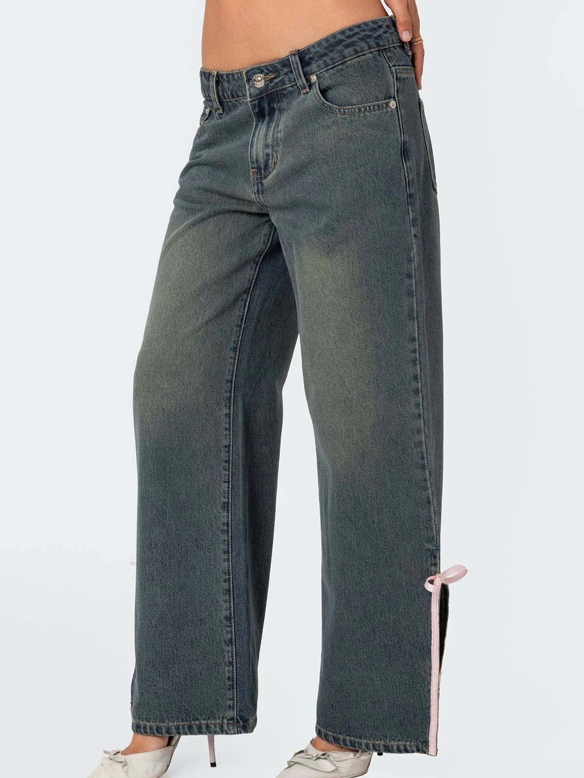 

Spring Mid Rise Bootcut Jeans | Side Bow & Slit Design Women | Y2K Stretch Pants Straight/Wide Trousers Versatile Fit Summer