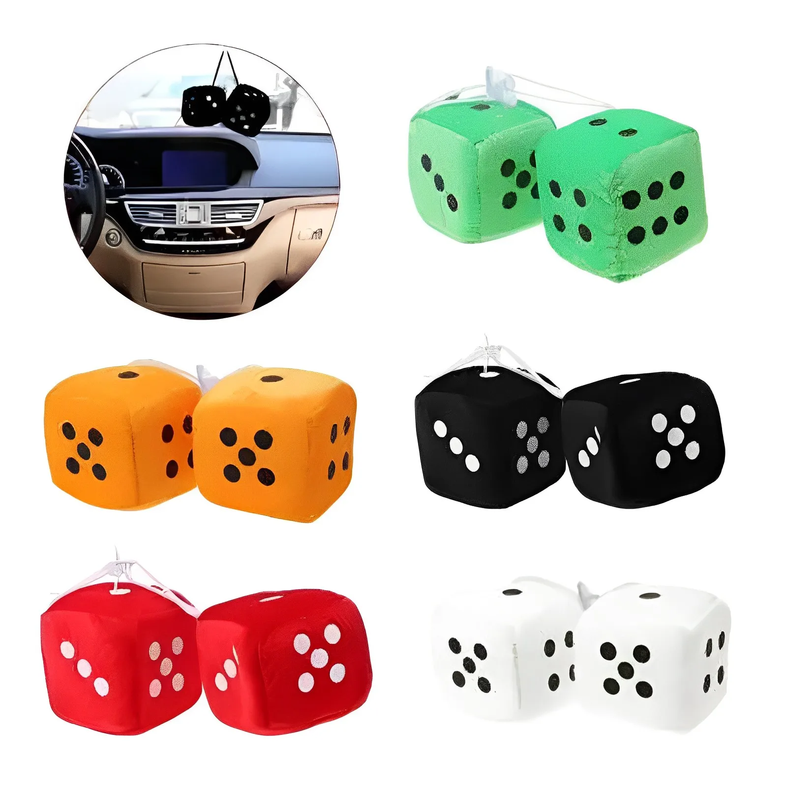 

1Pairs Fuzzy Dice Dots Rear View Mirror Hanger Decoration Interior Ornaments Car Styling Accessorie