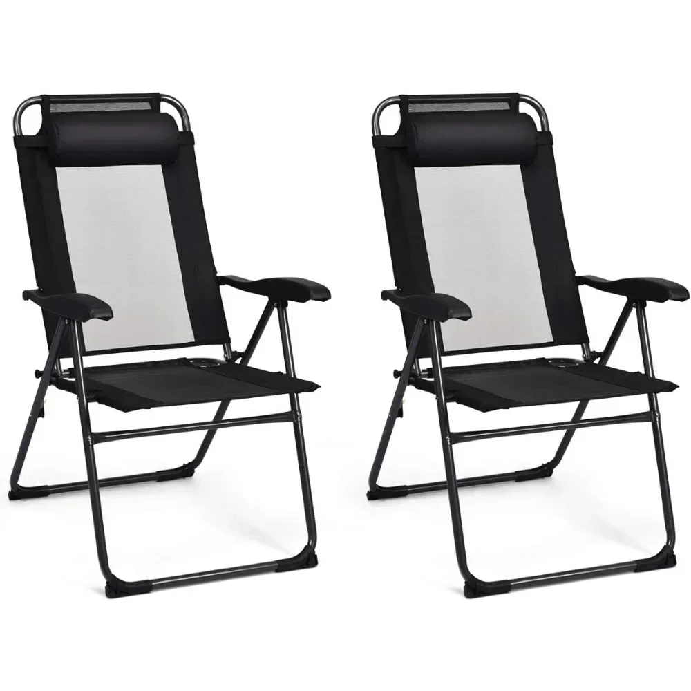 

Patio Dining Chairs, Folding Lounge Chairs Adjustable Backrest, Headrest, 300 Lbs Capacity, Outdoor Portable Chairs