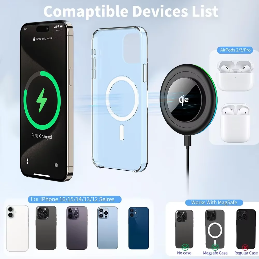 30W Wireless Charger LED Phone Charger Stand Suitable for IPhone17 -12 Pro Max 8 - Fast Charging Base for Xiaomi Samsung S25 26
