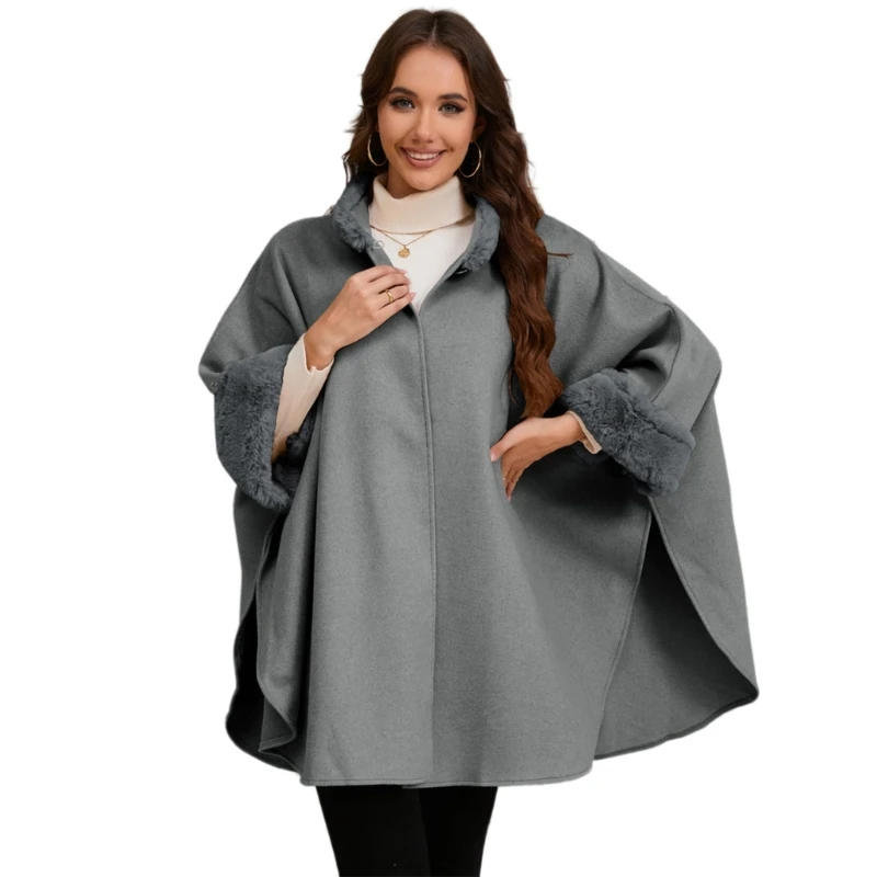 Ponchos femininos vintage com pelúcia para cardigã solto para estação