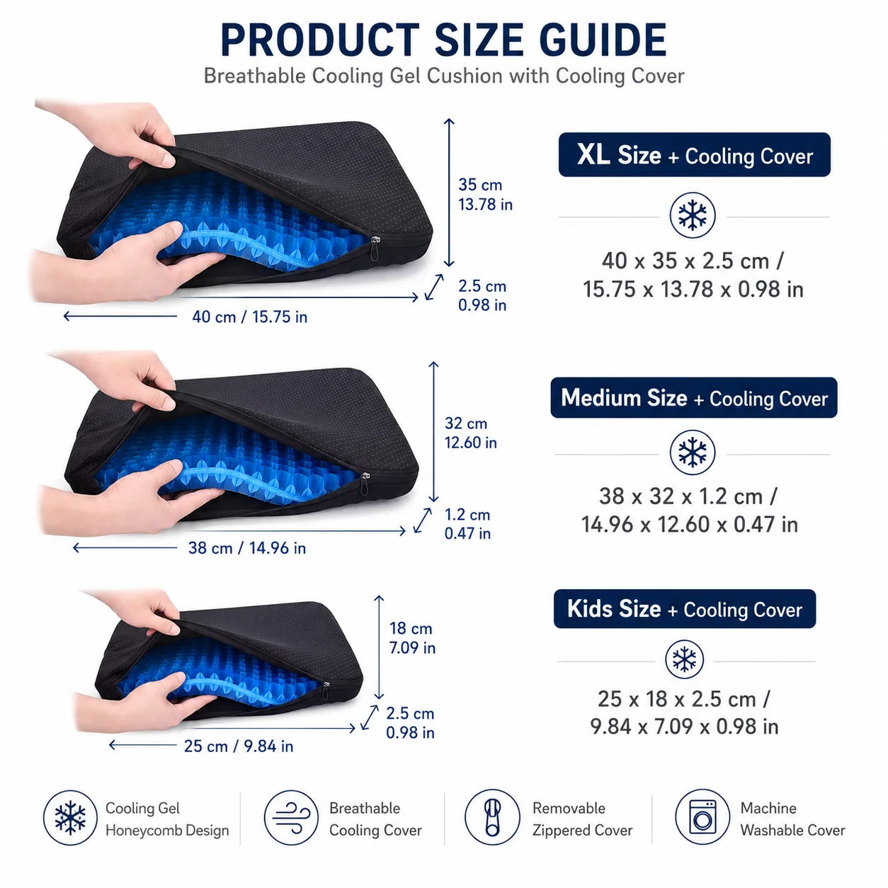 Blue Gel Honeycomb Seat Cushion Breathable Cooling Chair Pad for Office Car Home Pressure Relief Long Sitting Comfort