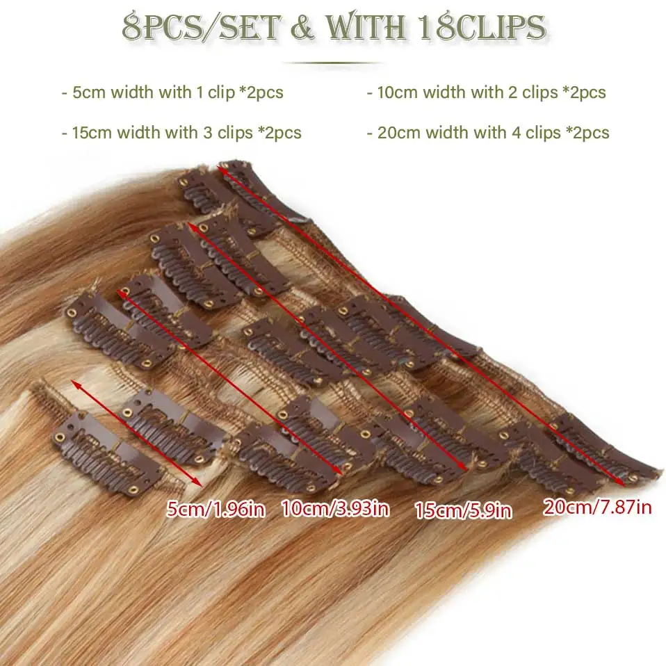 S-noilite 7Pcs/Set Clip In Hair Extensions Human Hair Natural Extension Hair Clips 15