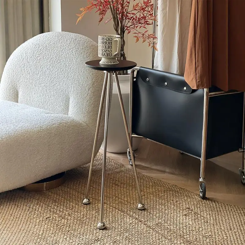 Stainless steel small coffee table round table projection flower frame balcony small bedside small corner rack