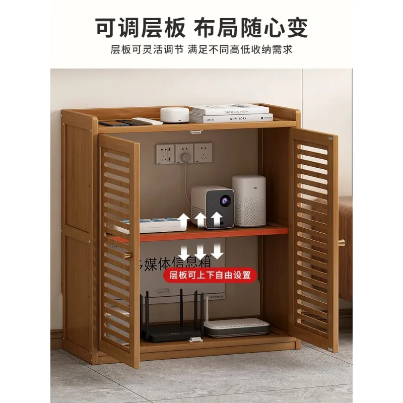 ‌No-Drill WiFi Organizer Cabinet Wall-Mounted Router Shelf with Cable Holes & Sleek Cover for Dustproof Modem Set-top Box