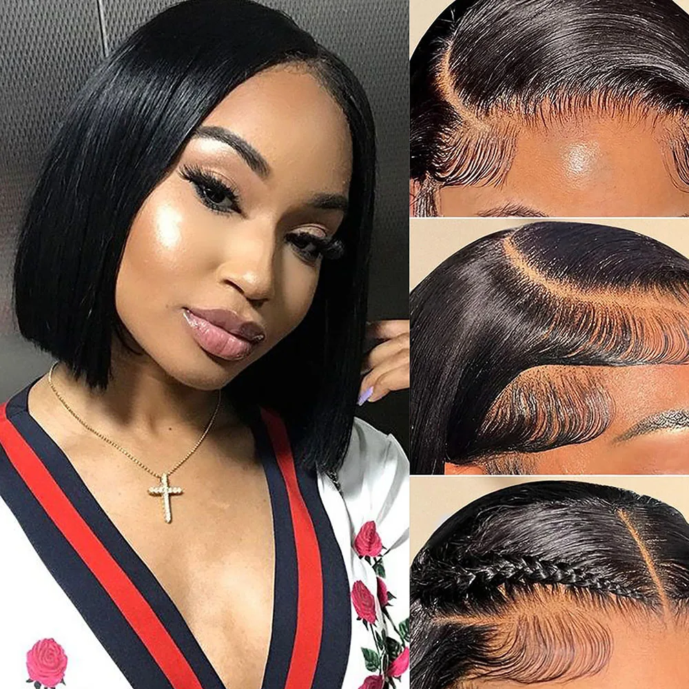 Bob Wig Human Hair, 13x4 Lace Front Wigs Human Hair, 10 Inch Transparent Lace Frontal Bob Wigs 180% Density for Women pixie