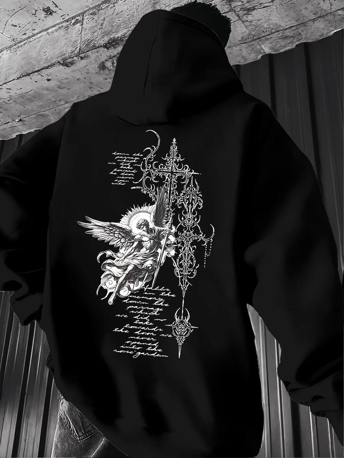 Angel Hoodie Unisex Wings Sword Gothic Dark Religious Mythology Baroque Classical Cross Vintage Aesthetic Trendy