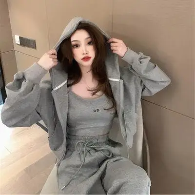 

3pc/set Spring Women Sports Warm Suit Casual Oversized Polo Zipper Sweatshirts and Trouser Tracksuits 2023 Sweatshirt Hoodie