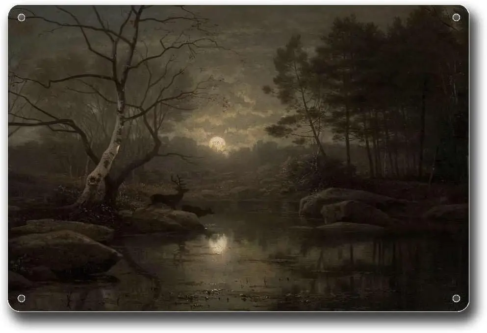 Metal Tin Signs Landscape Wall Art Vintage Dark Artwork Moonlight Academia Decor  Sign-aluminum si