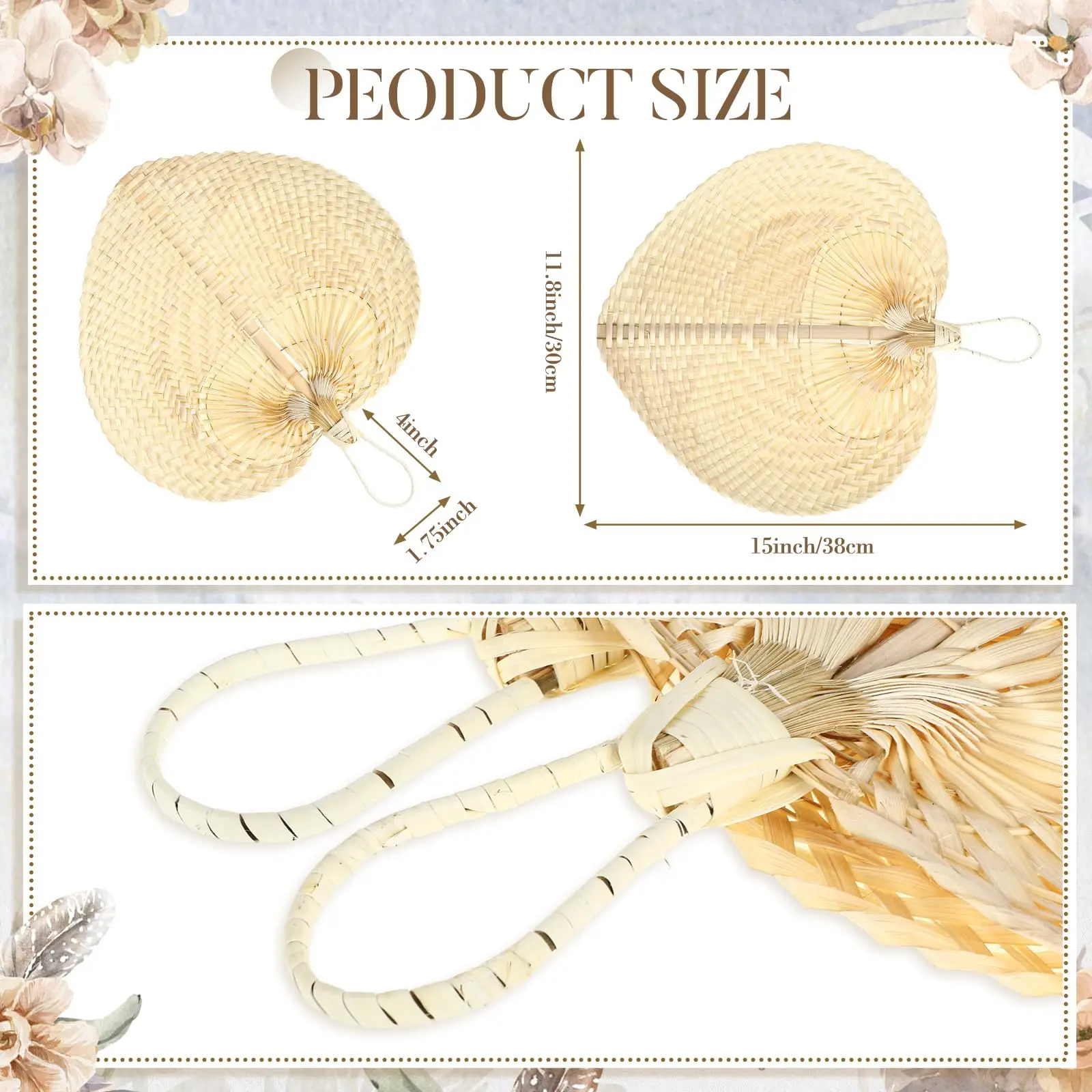 20pc Natural Bamboo Fans 38x 30cm Hand Woven Fans Handheld Bamboo Hand Fans for Wedding Guests Summer Cool Wedding Party Decorat