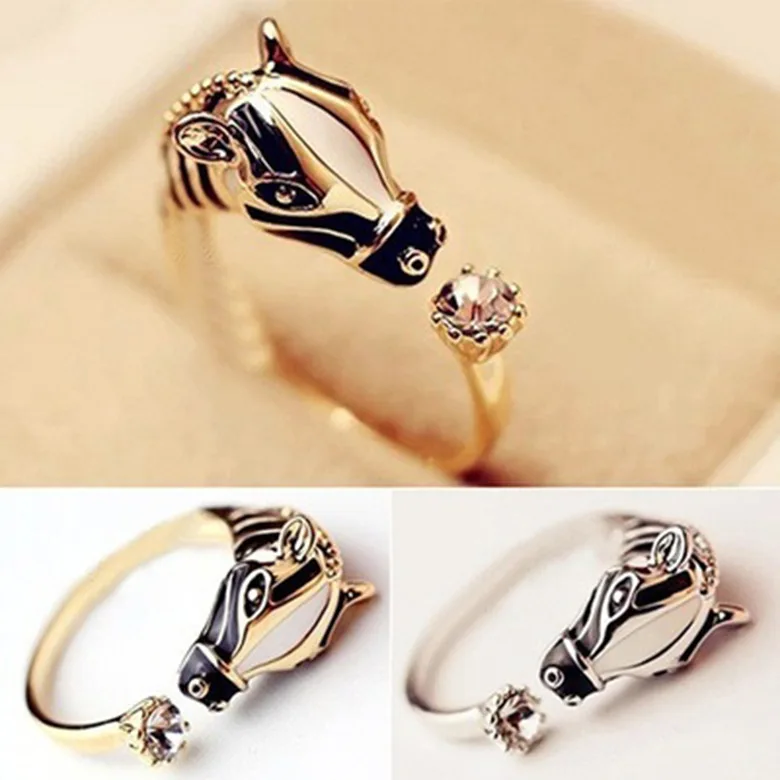 S925 sterling silver ring, hot-selling animal-shaped zebra ring, creative horse head with diamond-set opening, adjustable ring