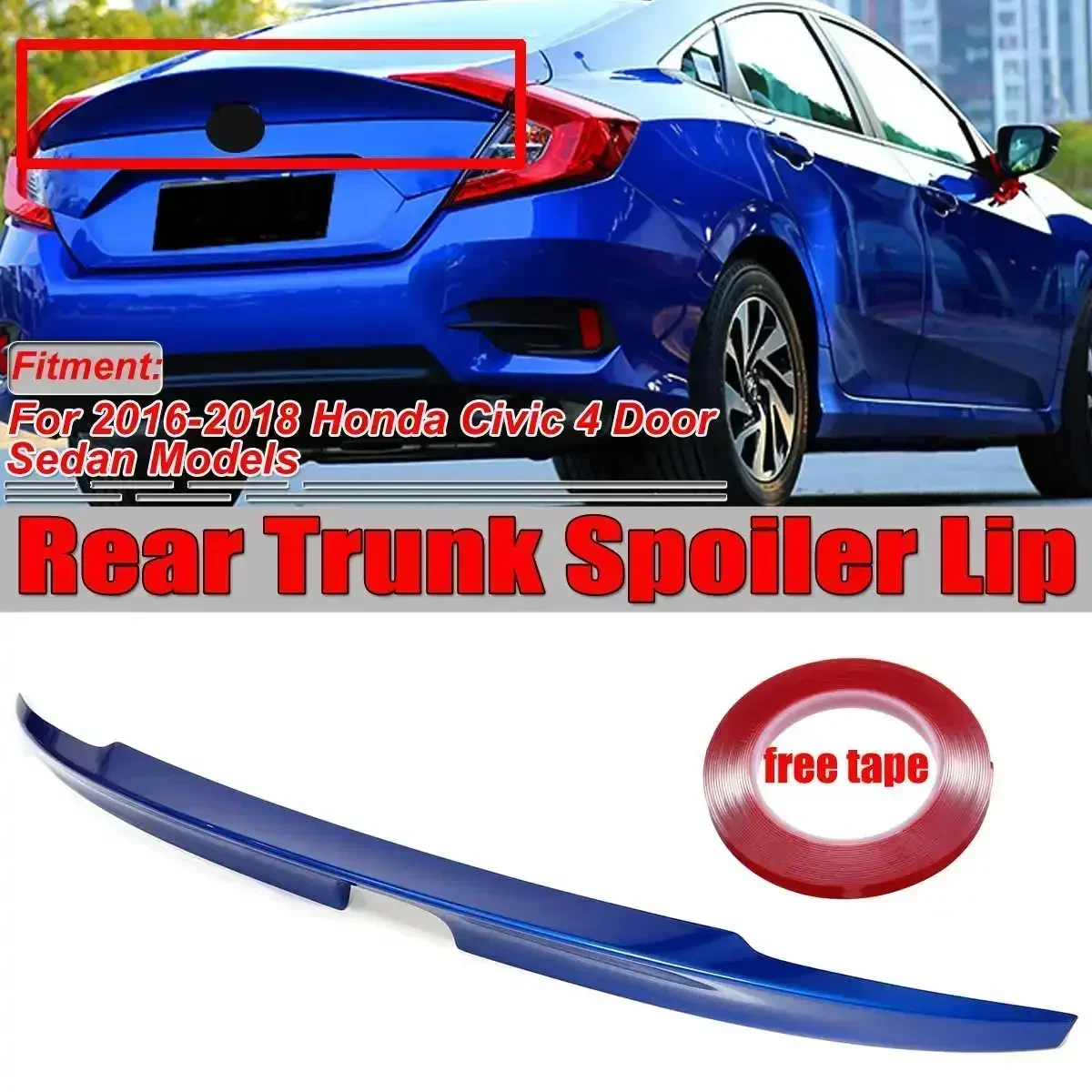 Blue/White/Black Rear Trunk Spoiler Lip Boot Wing For Honda For Civic 10th Gen Sedan 2016-2018 Rear Spoiler Wing Lip Body Kit