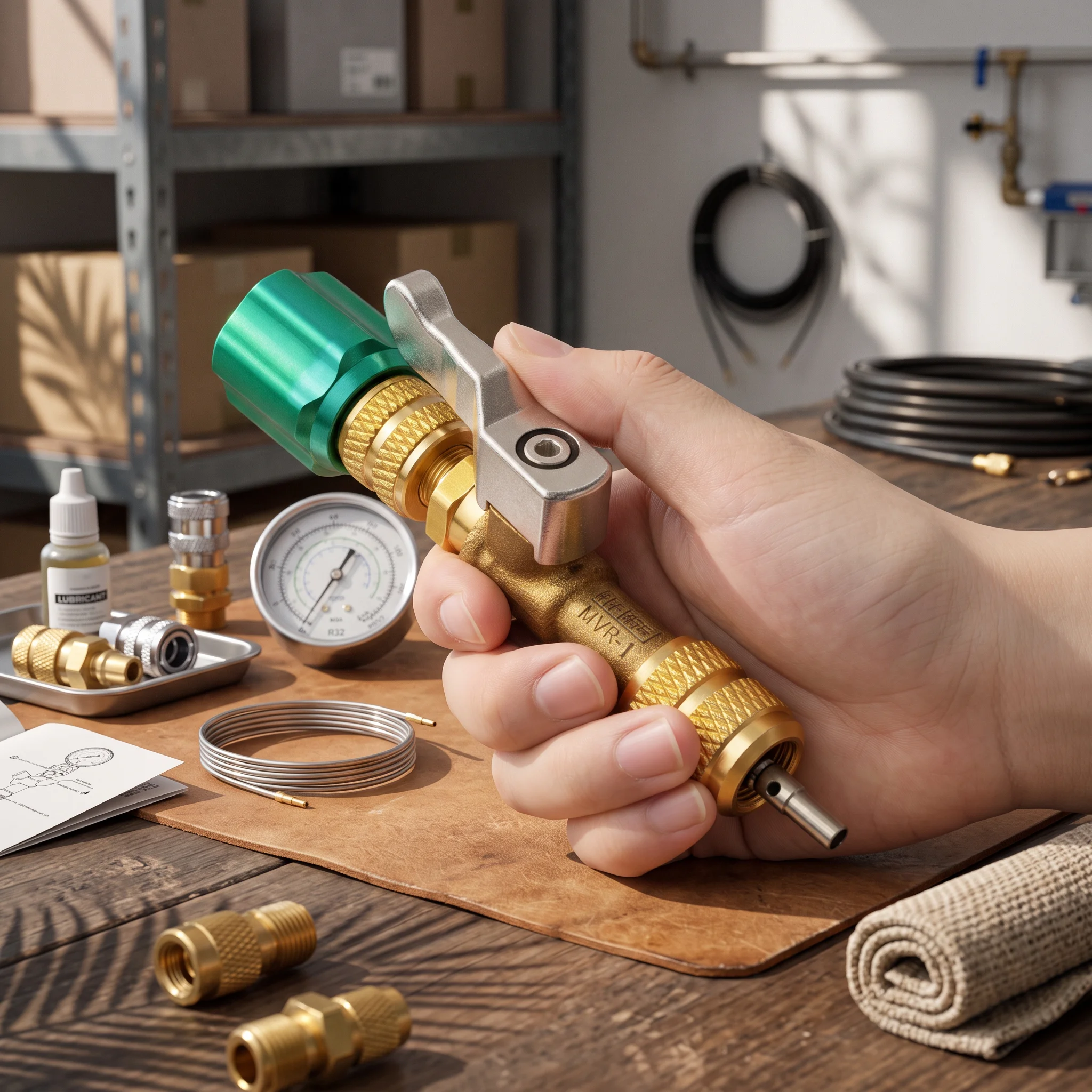Reliable Valve Core Removal Tool with Ball Valve Built in Shutoff and Locking Structure for Air Conditioning and Freezer Repair