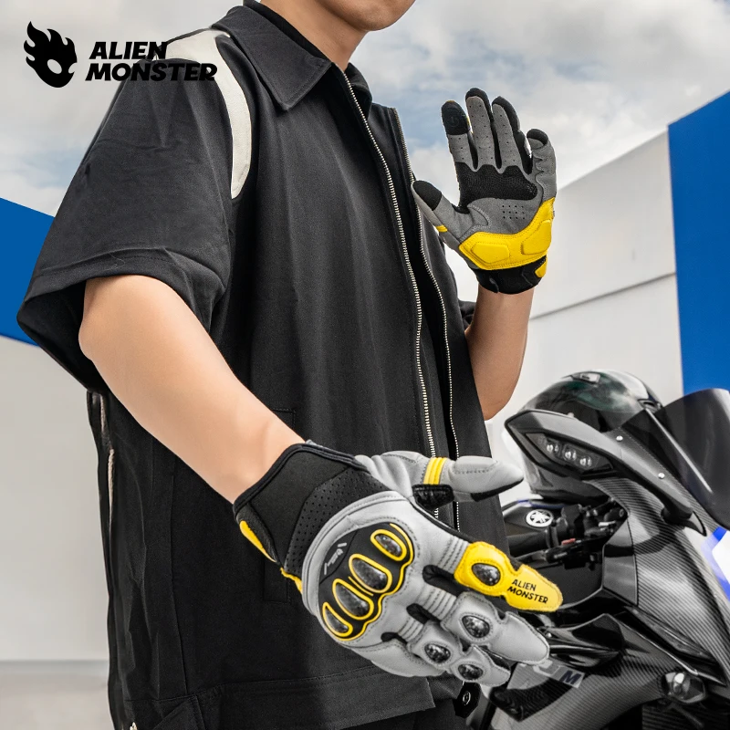 

Мужские мотоциклетные кожаные перчатки из углеродного волокна, защита от падения, мужские перчатки для верховой езды на четыре сезона, перчатки с сенсорным экраном, подарок на Новый год