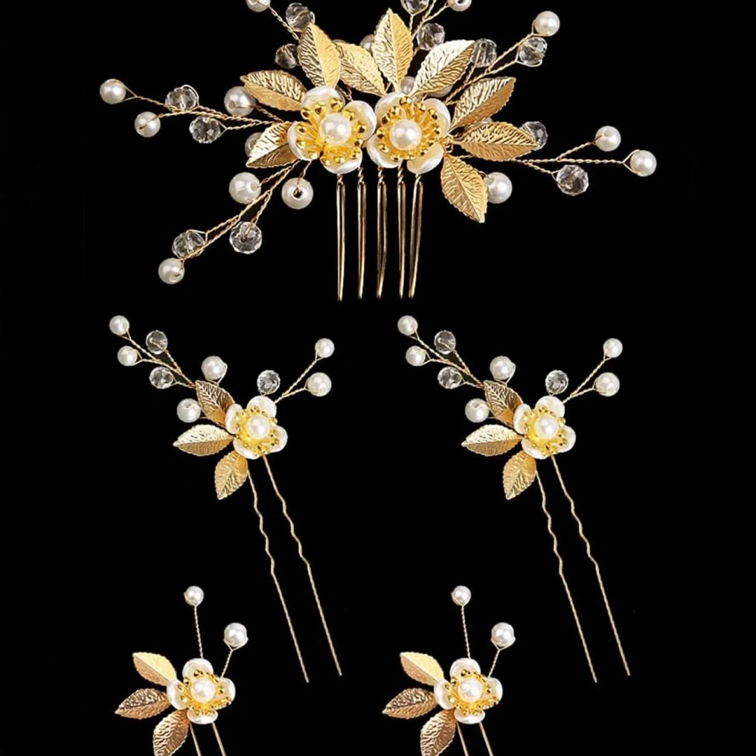 5 Pcs Crystal Luxury Hair Accessories Set Sweet Romantic Women\'s Bride Party Wedding Accessories Jewelry Hair Clip Hair Comb Set